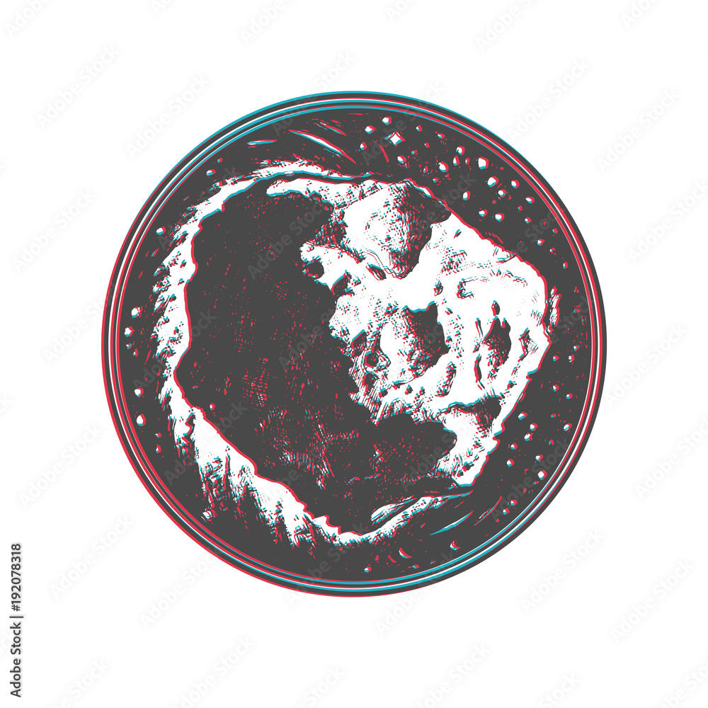 Hand drawn vector meteorite on a night sky. Nice circle emblem with an asteroid. Space theme, good idea for the tattoo, printing on a t-shirt, or other design. 3d effect. Hand drawn vector meteorite on a night sky. Nice circle emblem with an asteroid. Space theme, good idea for the tattoo, printing on a t-shirt, or other design. 3d effect.