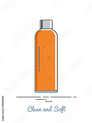 Bottle with shampoo or shower gel.