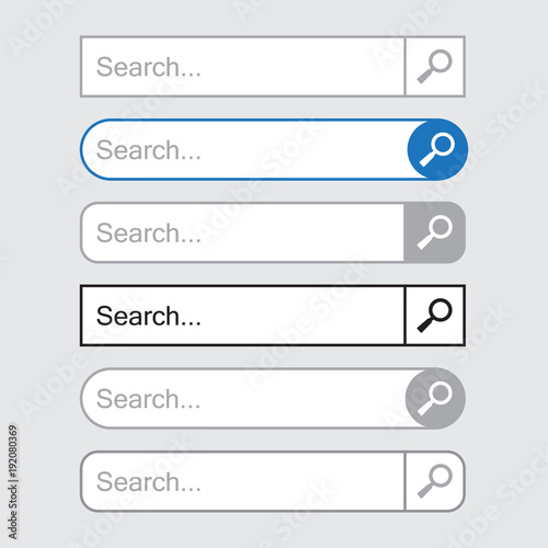 Set of search bars, template for internet searching. Web search field. Vector illustration
