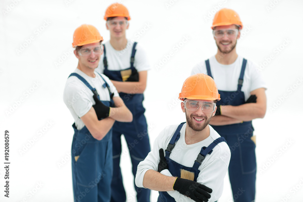 closeup.the foreman and construction team