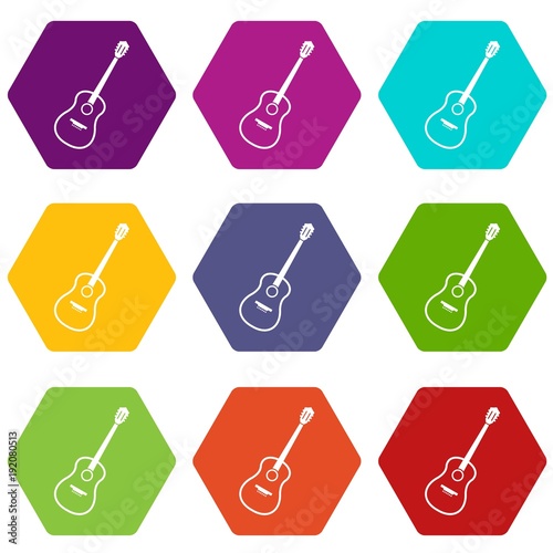 Charango icon set color hexahedron