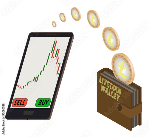 purchase litecoins on the exchange and transfer of litecoins to an electronic wallet on a white background