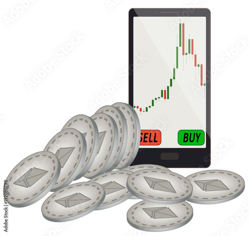 trading ethereums online on the exchange in a smartphone on a white background