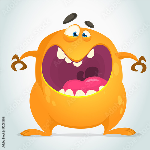 Angry cool cartoon fat monster. Orange vector monster character