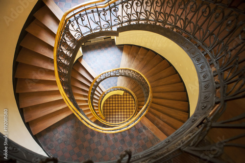 Spiral staircase in the old house in Warsaw