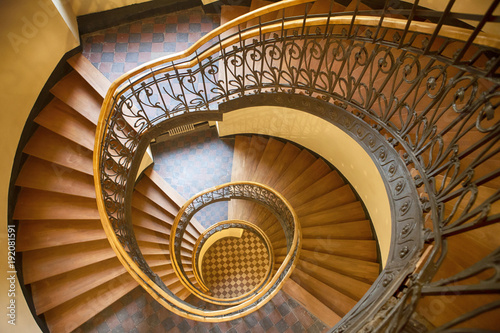 Spiral staircase in the old house in Warsaw photo