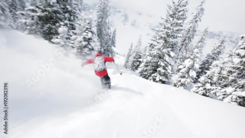 POV, skiing down mountainside