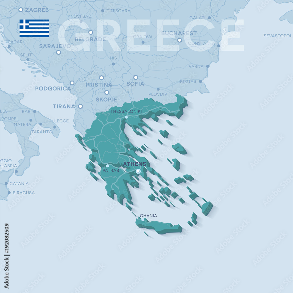 Map of cities and roads in Greece.