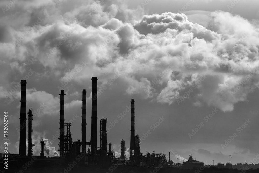 Black and white oil refinery