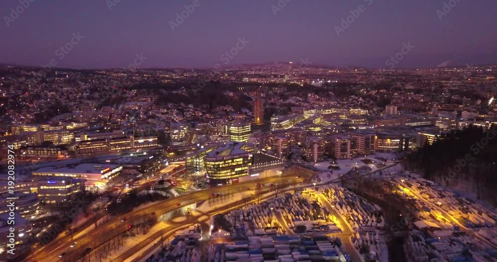 Aerial view on highway at Skoyen, Oslo, Norway in winter Aerial view on highway at Skoyen, Oslo, Norway in winter