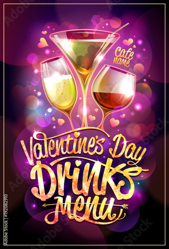 Valentine's day drinks menu design with cocktails
