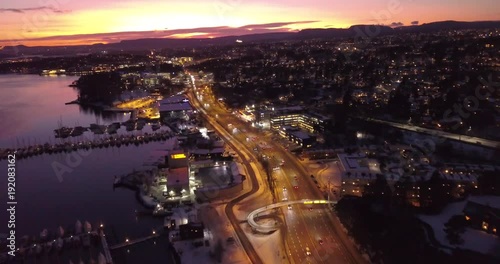 Aerial view on highway at Skoyen, Oslo, Norway in winter photo