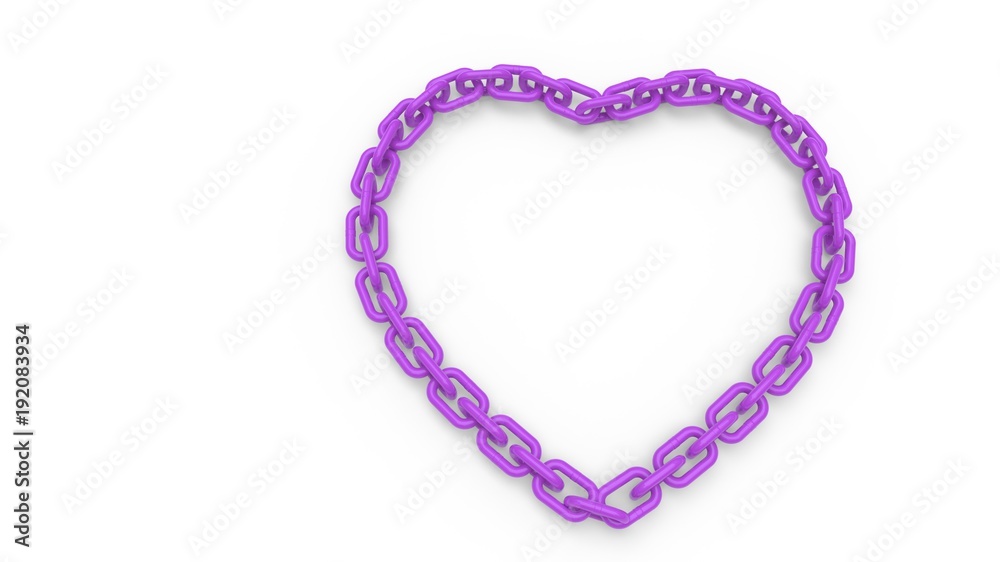 Heart shape composed of chains, 3d rendering