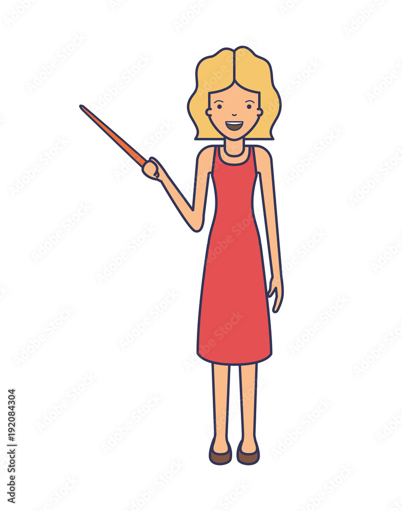 female teacher with pointing stick vector illustration design