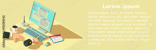 Paying money banner, isometric style