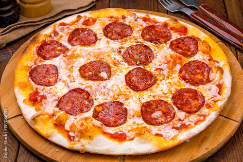 Pepperoni pizza on plate