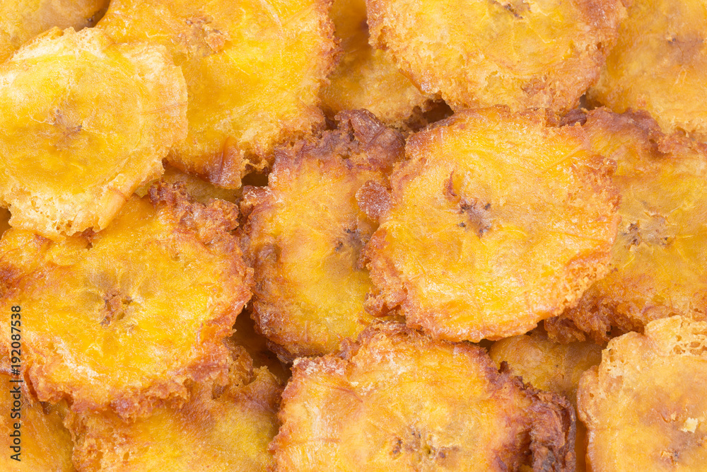 Fried plantain tostón. Patacon - Musa × paradisiaca