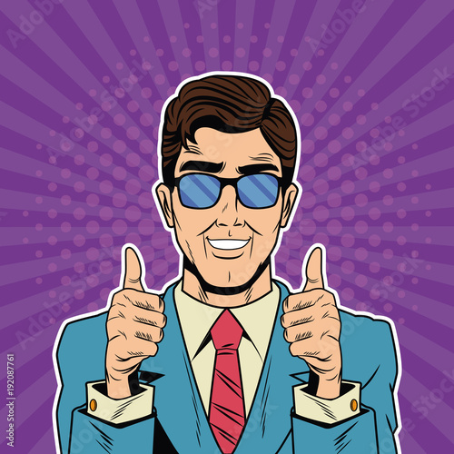 Cool Businessman pop art cartoon vector illustration graphic design suit and elegance style vibrant colors