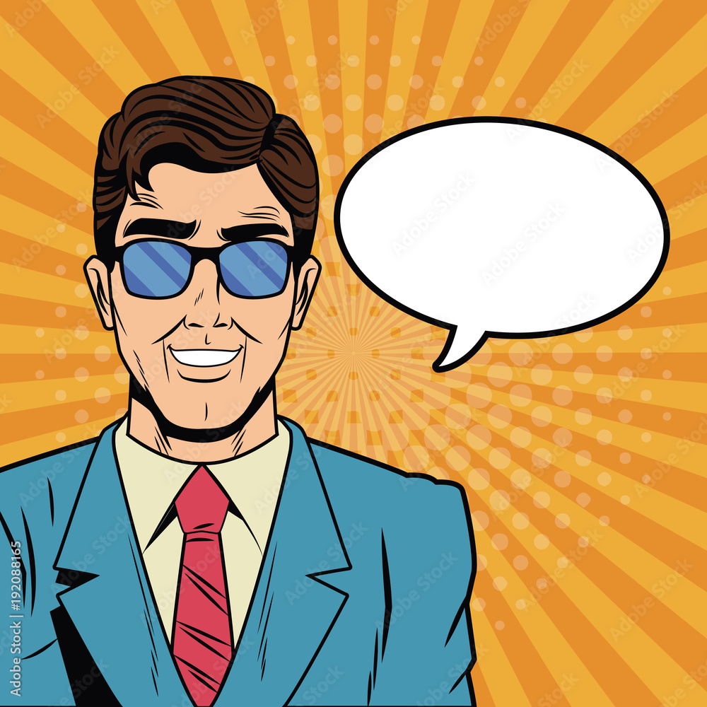 Businessman with bubble pop art cartoon vector illustration graphic design suit and elegance style vibrant colors Businessman with bubble pop art cartoon vector illustration graphic design suit and elegance style vibrant colors