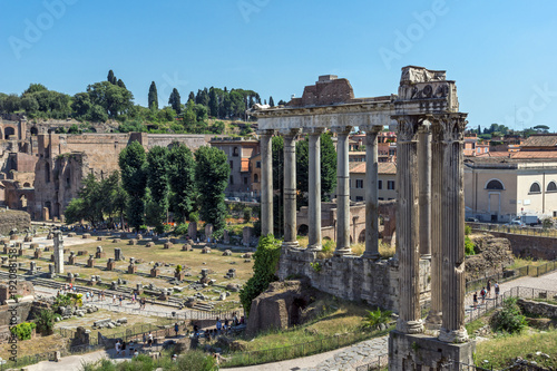 Ruins of Roman Forum in city of Rome, Italy