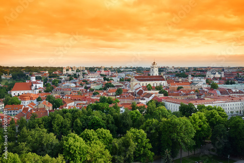 Beautiful evening panorama of Vilnius old town