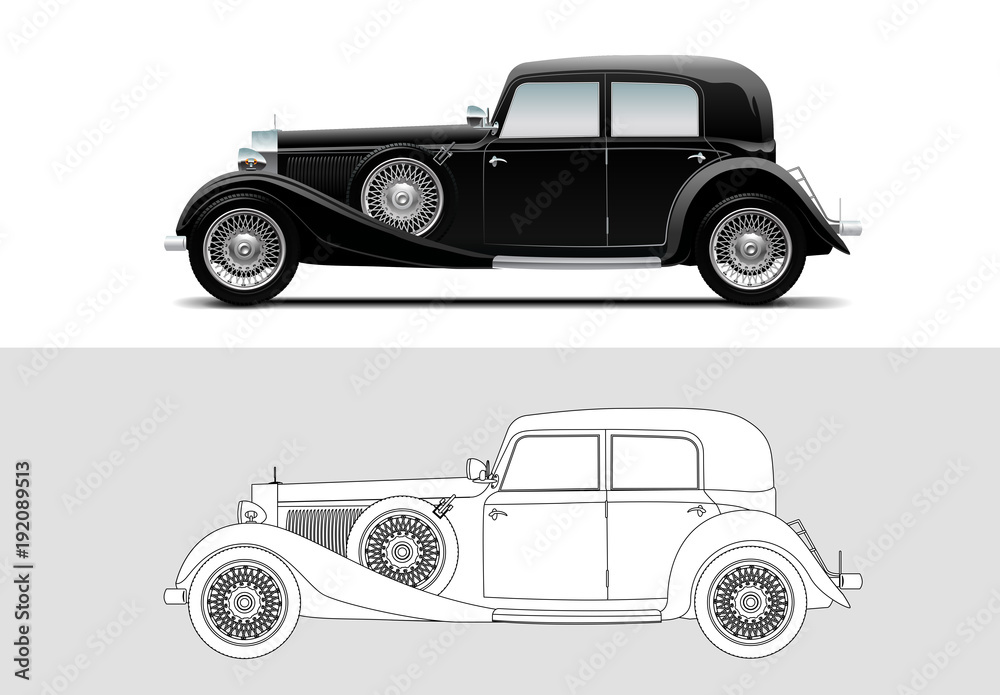 Vector illustration of Mercedes-Benz 380, 1933, Old timer, classic car.