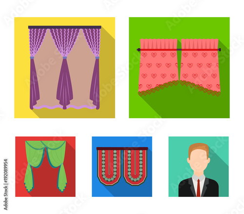 Curtains, stick, cornices, and other web icon in flat style.Bow, fabric, tulle icons in set collection.