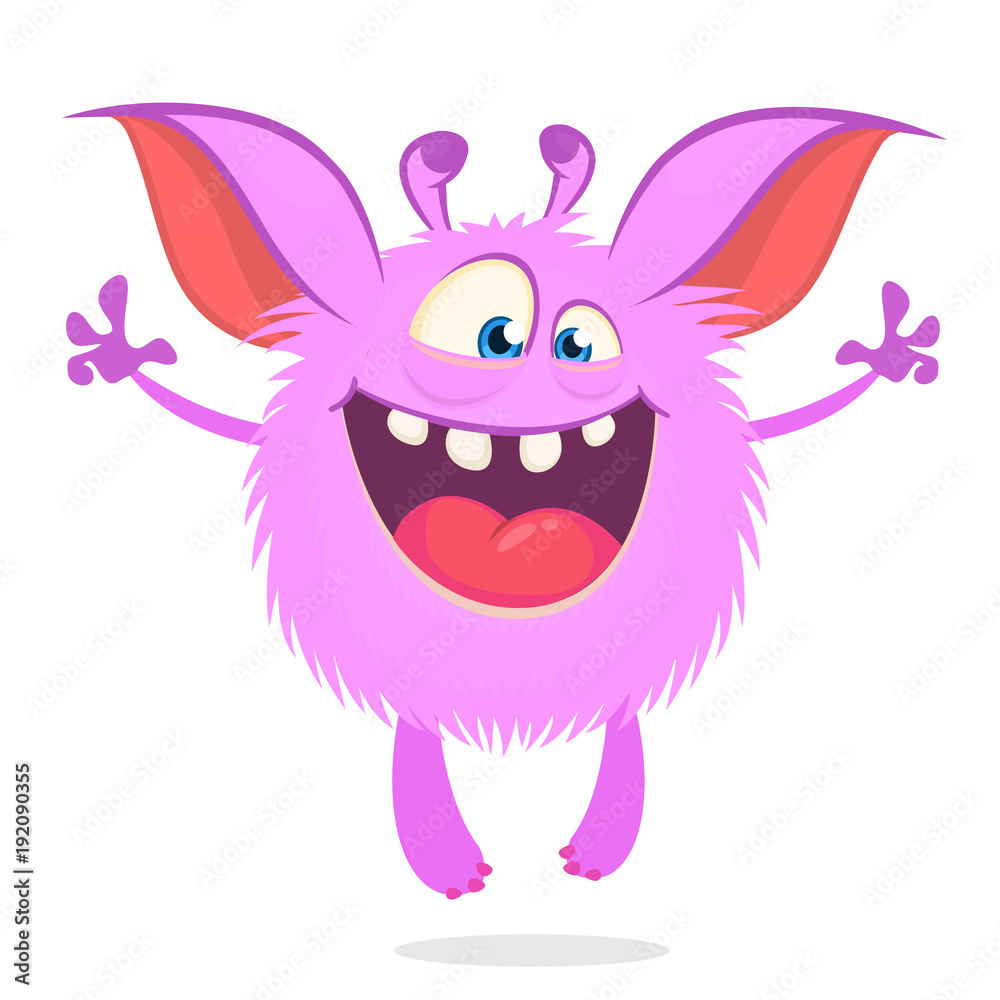 Funny cartoon pink monster. Vector illustration of monster exciting