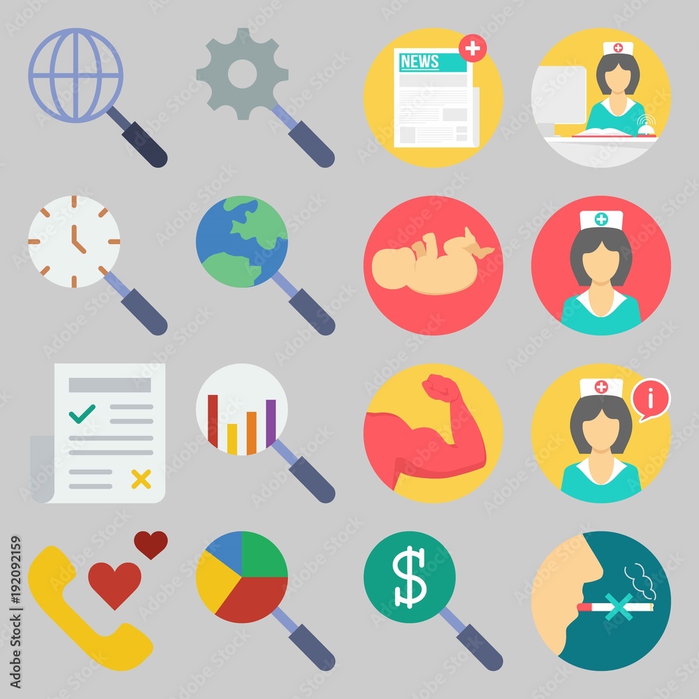 icon set about Medical. with globus, baby and no smoking icon set about Medical. with globus, baby and no smoking