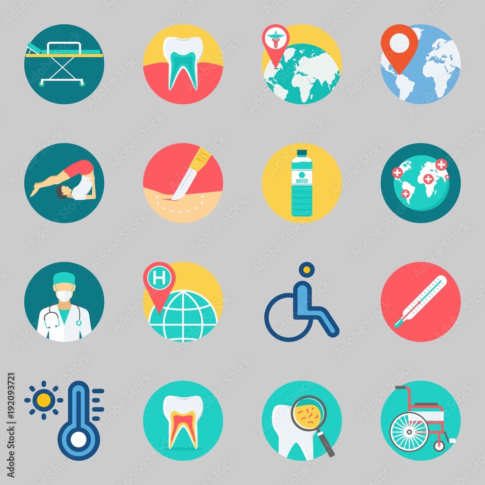 Icons set about Medical. with location, worldwide and tooth