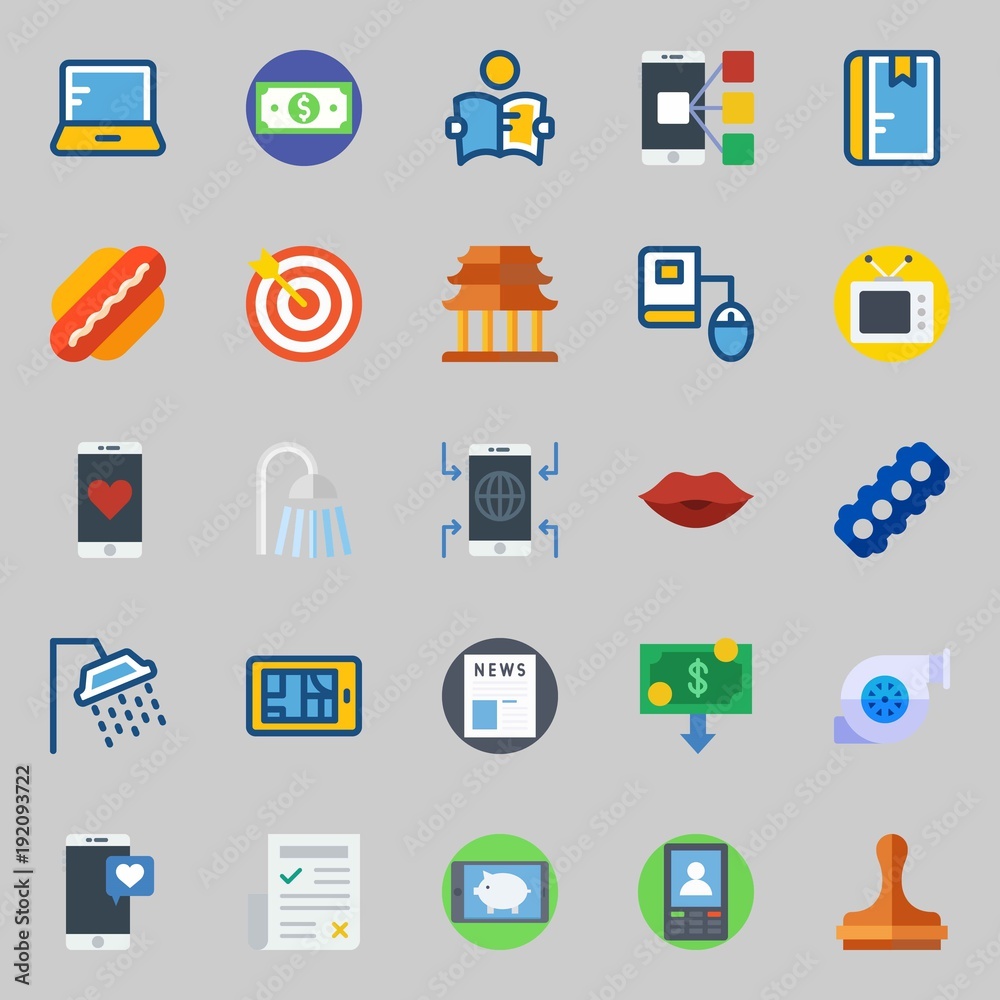 icons set about Lifestyle. with target, online education, hot dog, newspaper, smartphone and television