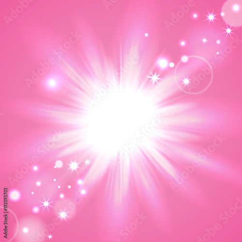 Pink flash starburst background with sparkles, vector illustration