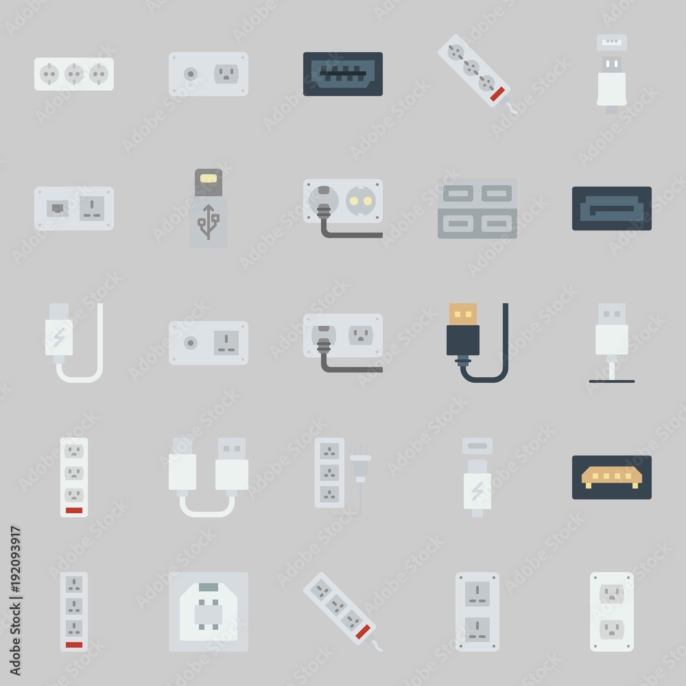 icons set about Connectors Cables. with sata, usb cable, usb and socket