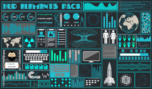 Interface in the style of a cartoon HUD. Vector illustration of Ui, infographic elements, dashboard,  technology elements. Futuristic User Interface  for the application. cartoon interface, pack