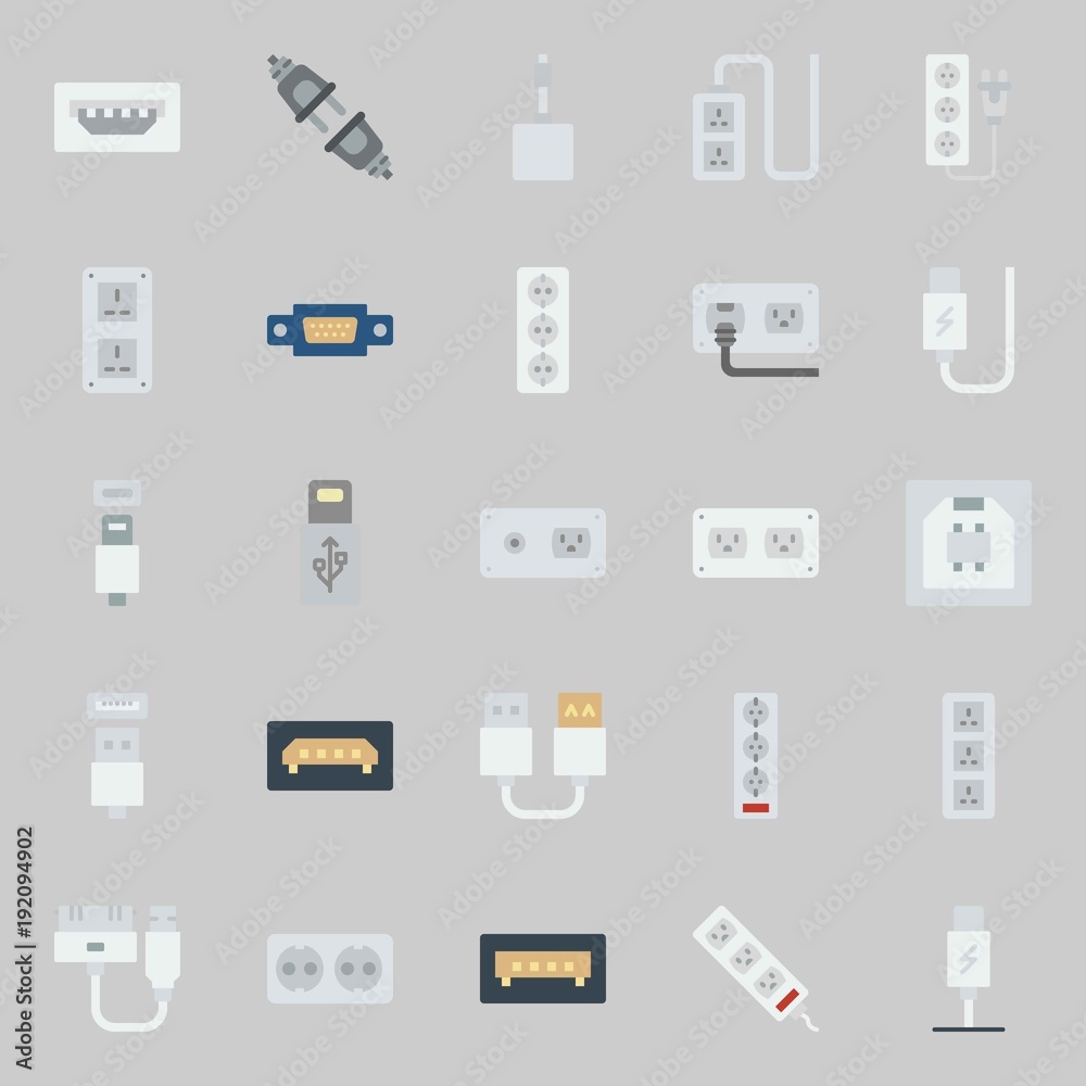 icons set about Connectors Cables. with vga, usb, unplugged, socket and usb cable