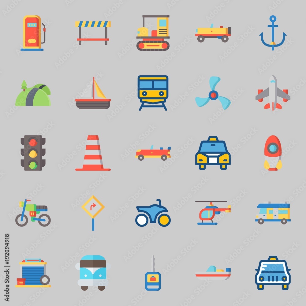 Obraz premium icons set about Transportation. with van, anchor, airplane, bus, train and car