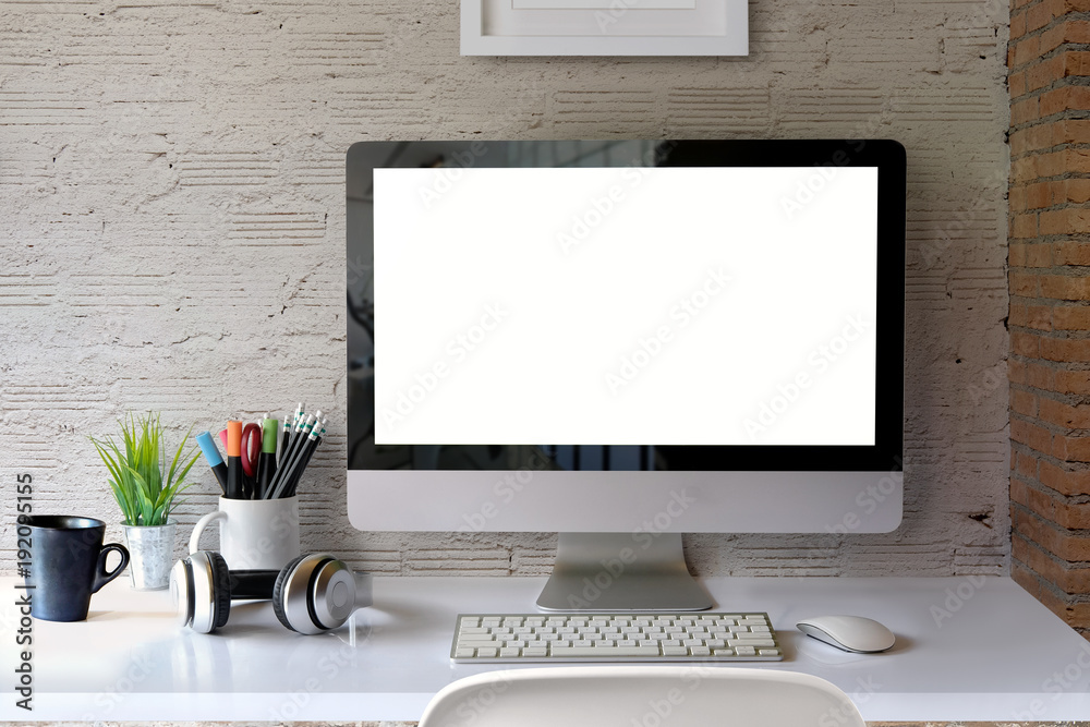 Fototapeta premium Stylish workspace mockup desktop computer and office accessories.