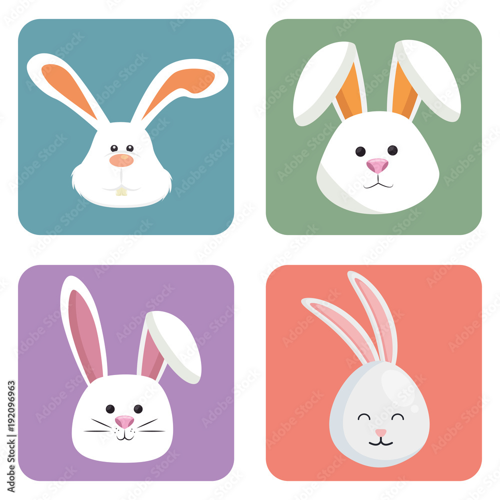 cute rabbits set heads icons vector illustration design cute rabbits set heads icons vector illustration design