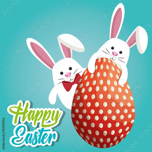 rabbit with eggs painted easter celebration vector illustration design