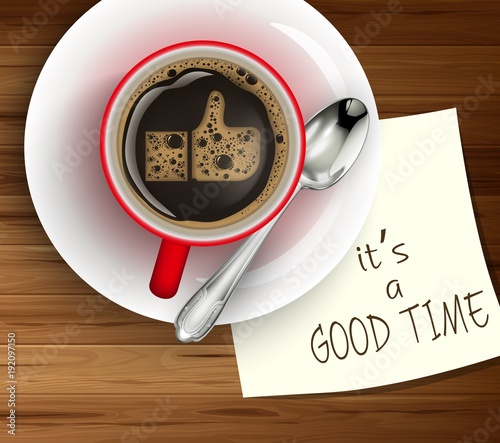 Coffee cup with wood texture and white paper stick