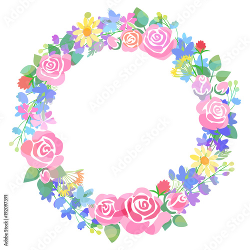 バラと草花のリース