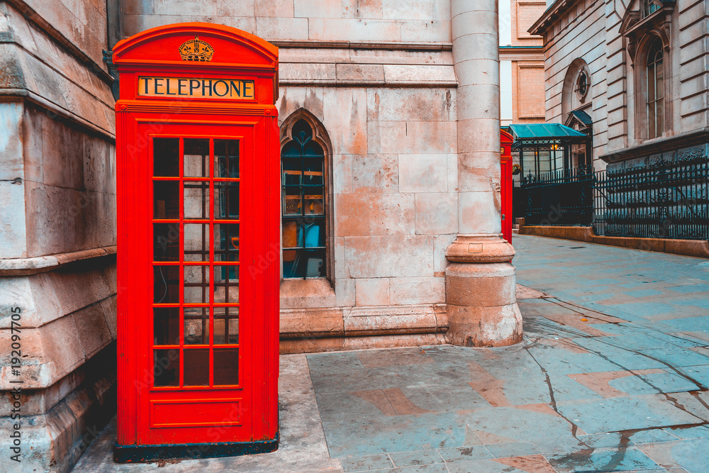Red phone box in London, United Kingdom Red phone box in London, United Kingdom