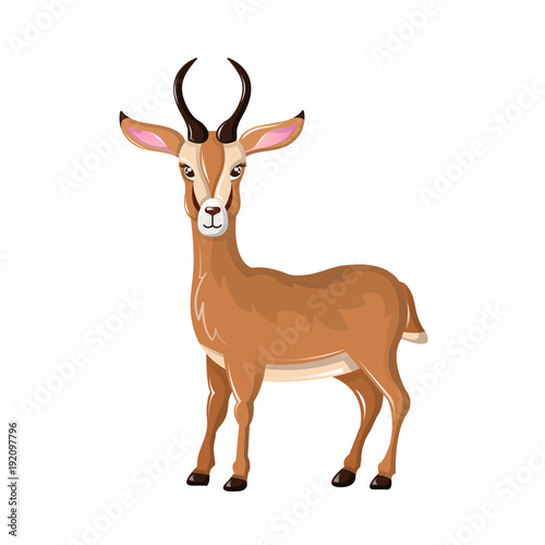 Beautiful funny cartoon antelope. Cute, fast antelope with sharp horns.