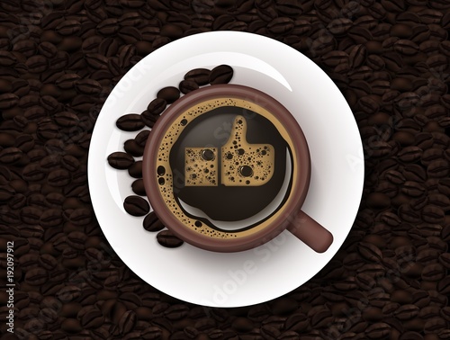 Cup of coffee and coffee beans background