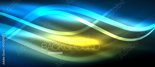 Neon blue elegant smooth wave lines digital abstract background