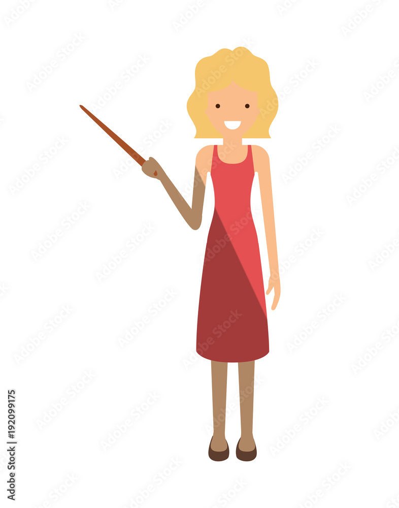 female teacher with pointing stick vector illustration design