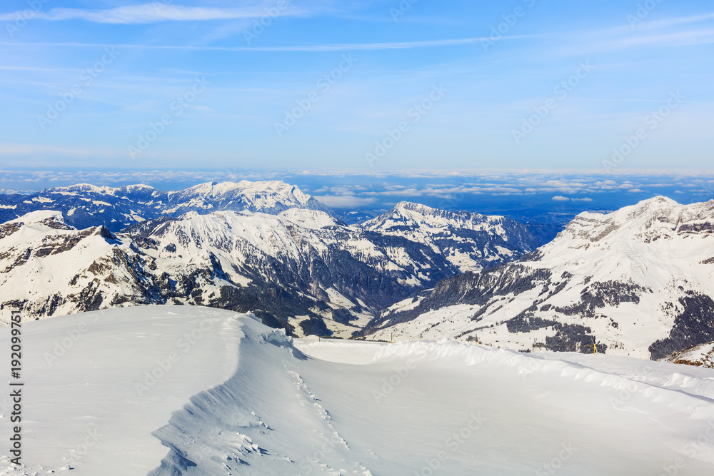The Alps, view from the top of Mt. Titlis in Switzerland in the very beginning of spring