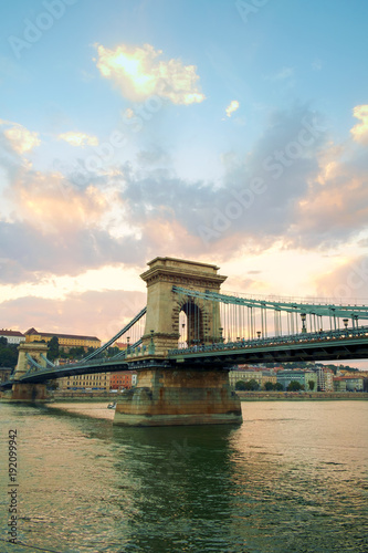 Chain bridge on Danube river in Budapest city