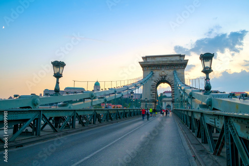 Chain bridge on Danube river in Budapest city