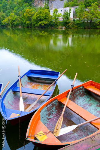 Boats at the lake Hamori in Hungary